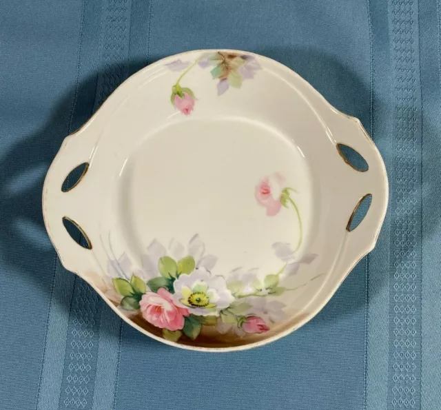 Vintage Nippon Hand Painted Handled Dish, Beautiful Rose Plate- 7 1/2 "