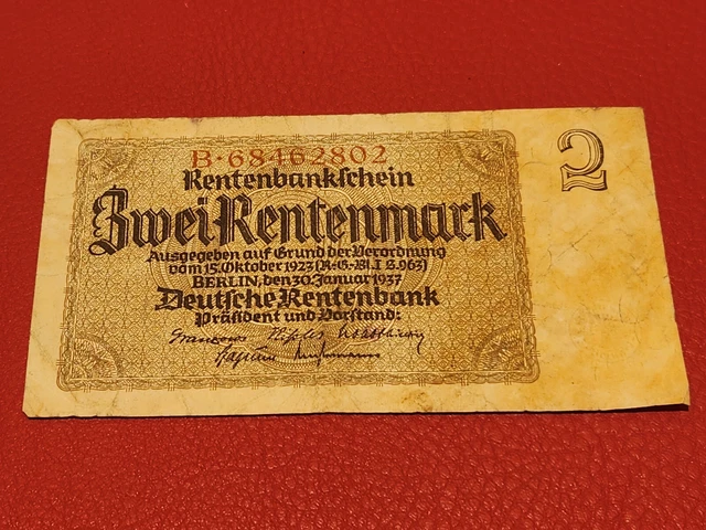 RENTENBANKSCHEIN - DEUTSCHES Reich - Zwei / 2 Rentenmark - 1937 EUR 10 ...