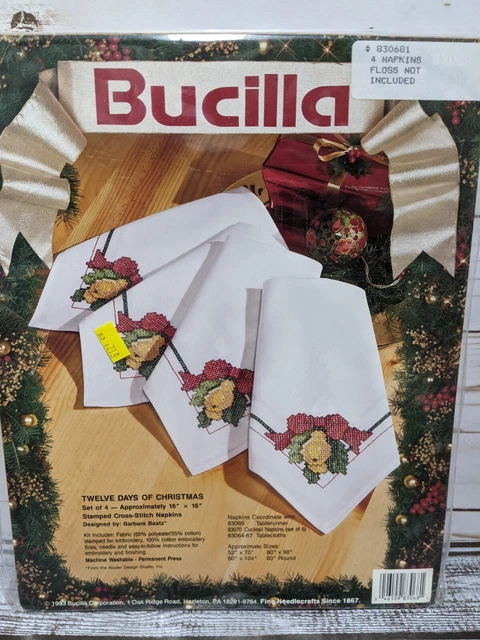 Tela de servilleta de punto de cruz estampada de Bucilla 12 días de Navidad nueva vacaciones