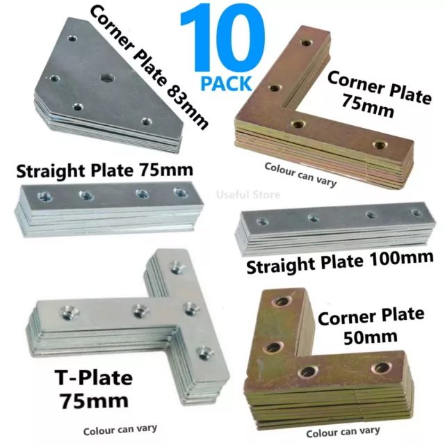 10x Flat Metal Mending Fixing Repair Corner Reinforcing T Plates Bracket Brace