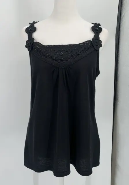 Magaschoni Silk Blend Tank Beaded Top Blouse Black Womens Small Crochet