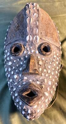 Old Vintage African Tribe Tribal Art Wood Carving Face Mask Carved Africa Shells