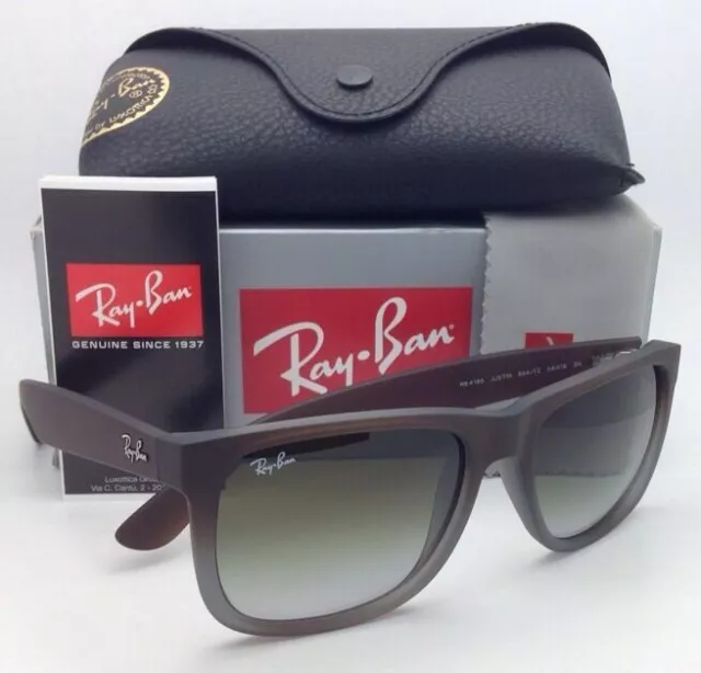 Ray-Ban Sunglasses JUSTIN RB 4165 854/7Z Rubber Brown & Grey Frame w/ Green Fade