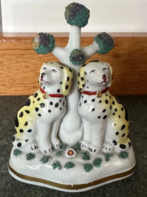 Antique Staffordshire Porcelain Spaniel/Dalmation Dog Bocage Figurine Ornament