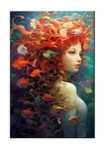 Funny Gift Home Art Wall Decor Mermaid Fantasy Oil Painting Printed on canvas