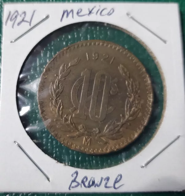 1921 Mexico 10 Centavos Copper Coin