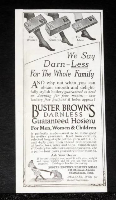 1914 Old Magazine Print Ad, Buster Brown's Darnless Hosiery For Men & Women!!