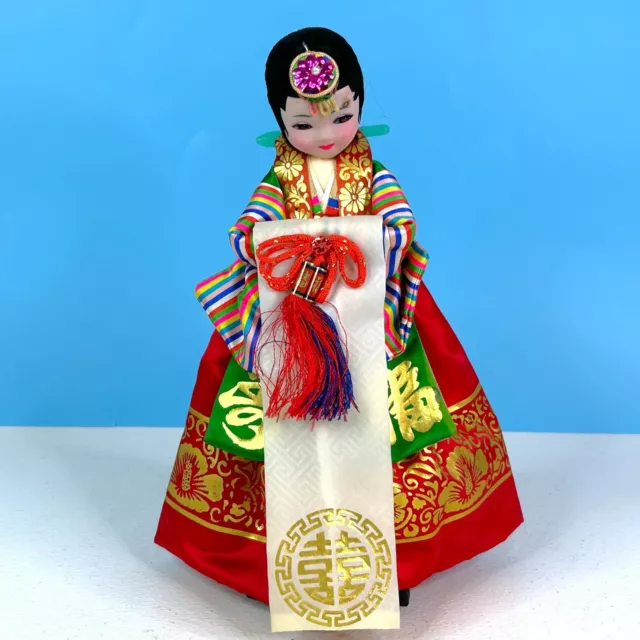 Vintage Korean Handmade Ceremonial 10" Doll In Traditional Wedding Gown