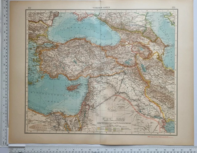 1922 Antique Map Turkey In Asia Cyprus Persia Bulgaria