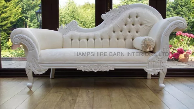 Ornate Chaise Longue Antique White Ivory Cream Carved Crystal Event Salon Sofa