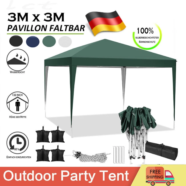 Pop-Up Pavillon Faltpavillon Gartenzelt 3x3m UV-Schutz 50+ Zelt Partyzelt Fest