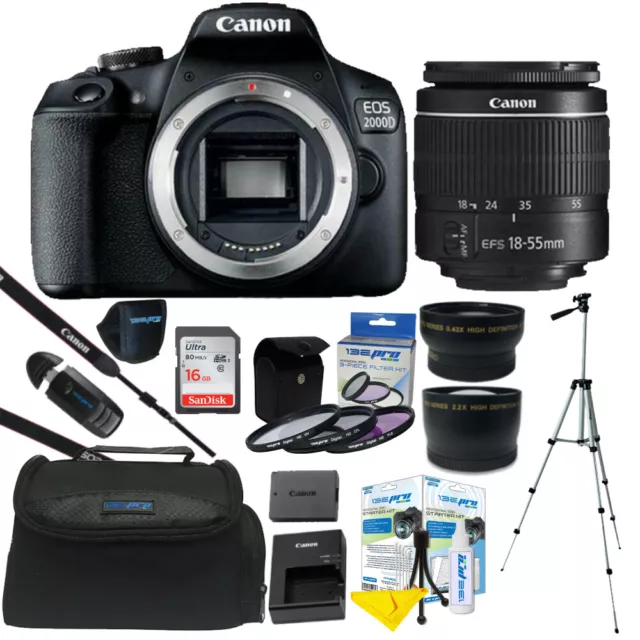 Canon EOS 2000D / Rebel T7 24.1MP DSLR Camera + 18-55mm Lens + All You Need Kit