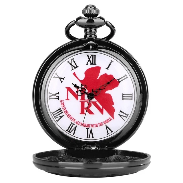 Black Bronze Engraved Pocket Watch with Chain Japan Anime Round Analog Watches