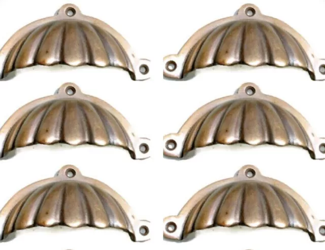 6 heavy shell shape pulls handle solid pure brass vintage retro 4" watson 2942 B