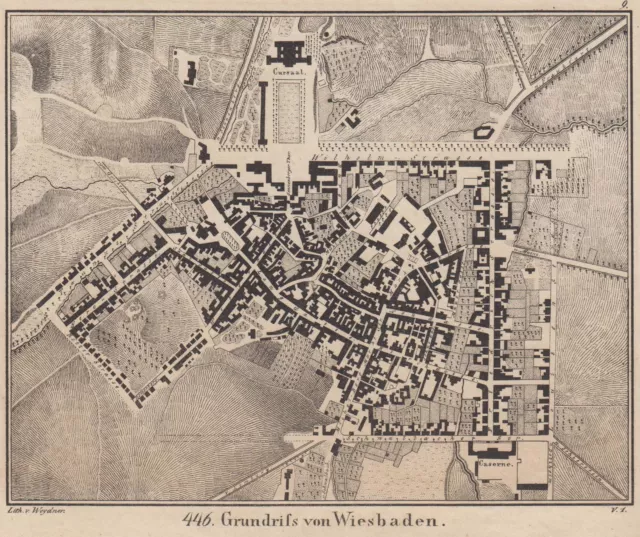 Wiesbaden Mapa de la Ciudad Original Litografía Nuevo Galería de Fotos 1835