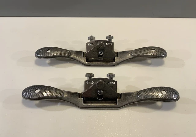 Pair Of Vintage Stanley Adjustable Spokeshaves Curved And Flat Sole
