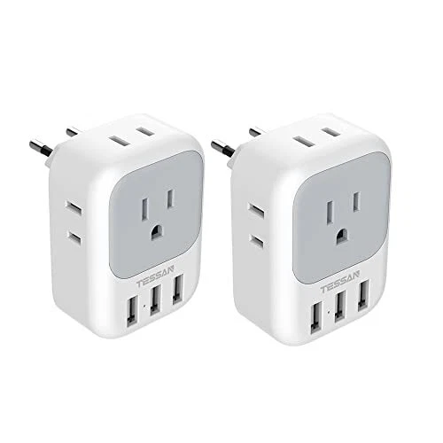 Travel Plug Adapter 2 Pcs, Power Adapter with 4 Outlets and 3 USB, Type C