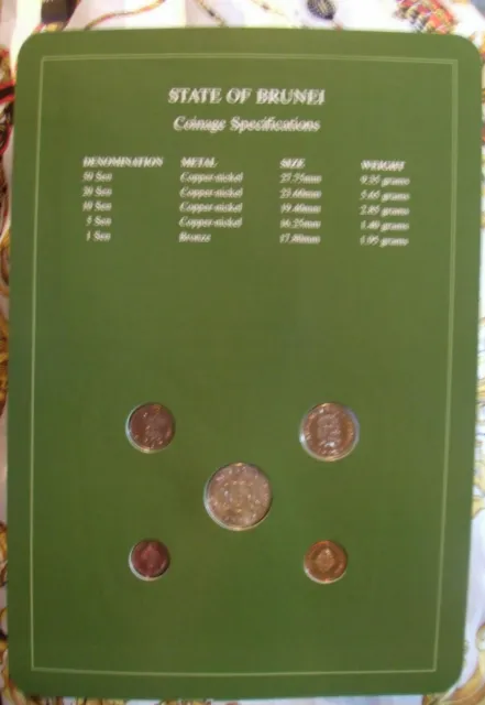 Coin Sets of All Nations Brunei w/card UNC 50, 20, 10 Sen 1985 5 & 1 Sen 1984 2