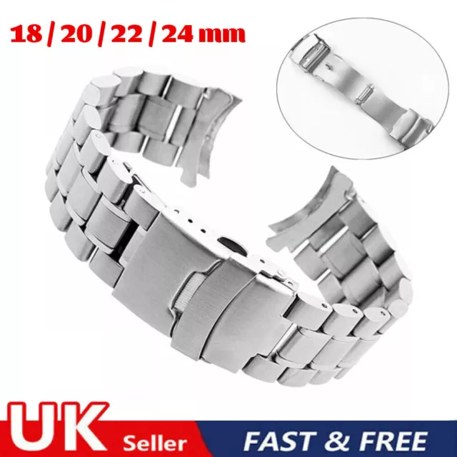 18mm-24mm Stainless Steel Curved Metal Solid Watch Band Strap Clasp Replacement