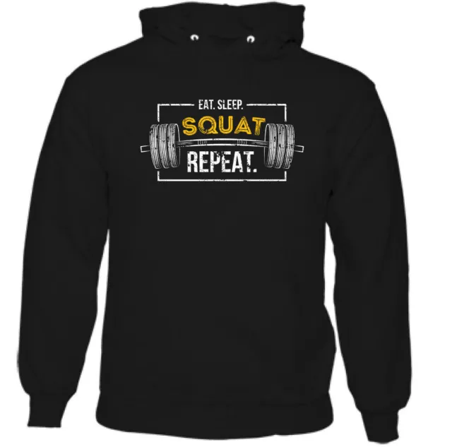 Eat Sleep Squat Ripetere Uomo Divertente Palestra Felpa Allenamento Bodybuilding