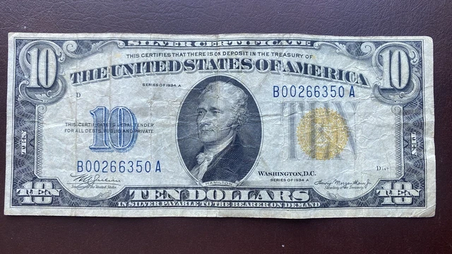 1934 A Ten Dollar Silver Certificate NORTH AFRICA Note $10 Bill Cir. #56434