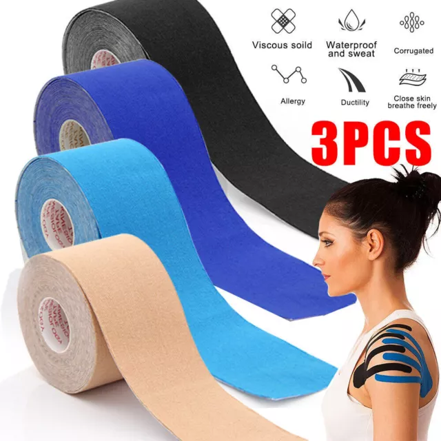 3 Rolls 5cm x 5m Kinesiology Tape KT Sports Support Physio Muscle Strain Injury