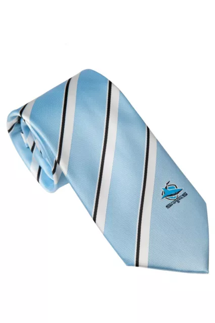 NRL Cronulla Sharks Tie - Striped with embroidered team logo
