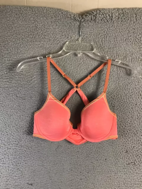 Victorias Secret Bra 34C Pink Racerback Semi Demi Front Clasp Underwire