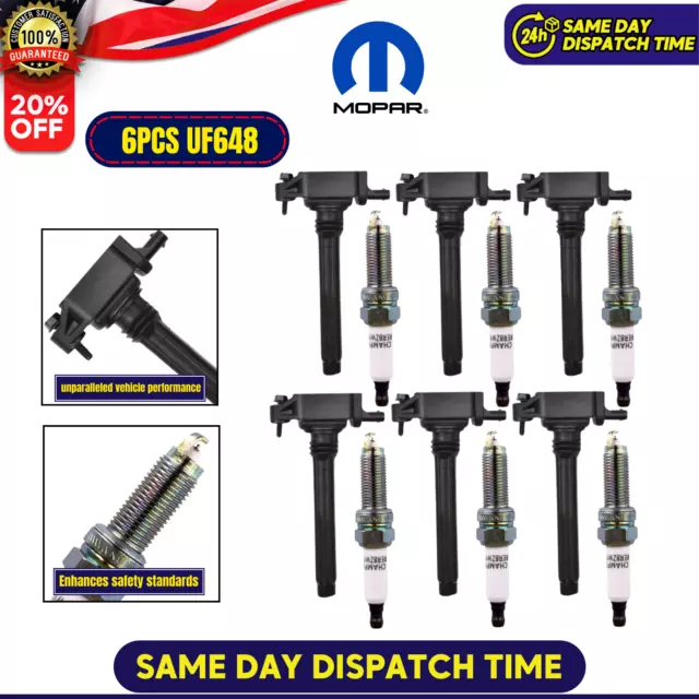 6 Pack Mopar Ignition Coils & Spark Plugs For Chrysler Jeep-Dodge Ram 3.6L UF648