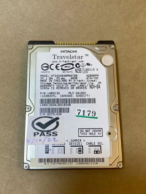 Hitachi 2.5" 40GB IDE Hard Drive: HTS42404M9AT00 p/n: 14R9132