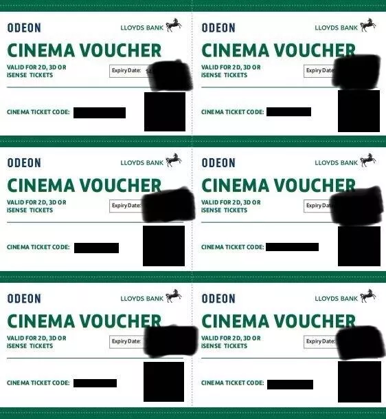 6x Odeon cinema tickets valid until 21/11/24 6x Odeon cinema tickets valid until 21/11/24