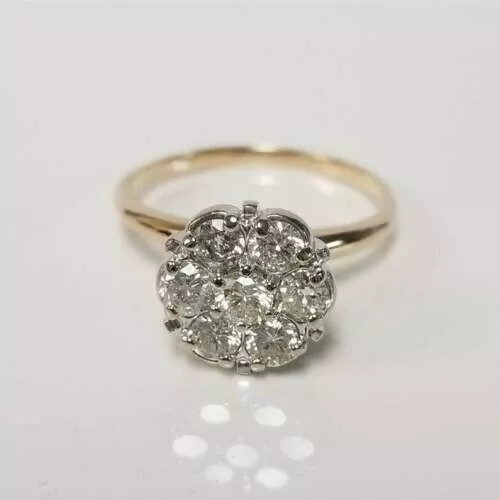 2Ct Round Cut VVS1/D Diamond Wedding Engagement Cluster Ring 14K Yellow Gold GP