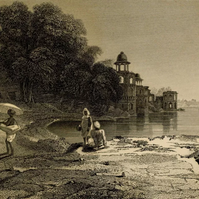 Inde Vue de Jahara Baug Agra   - Gravure originale XIXe