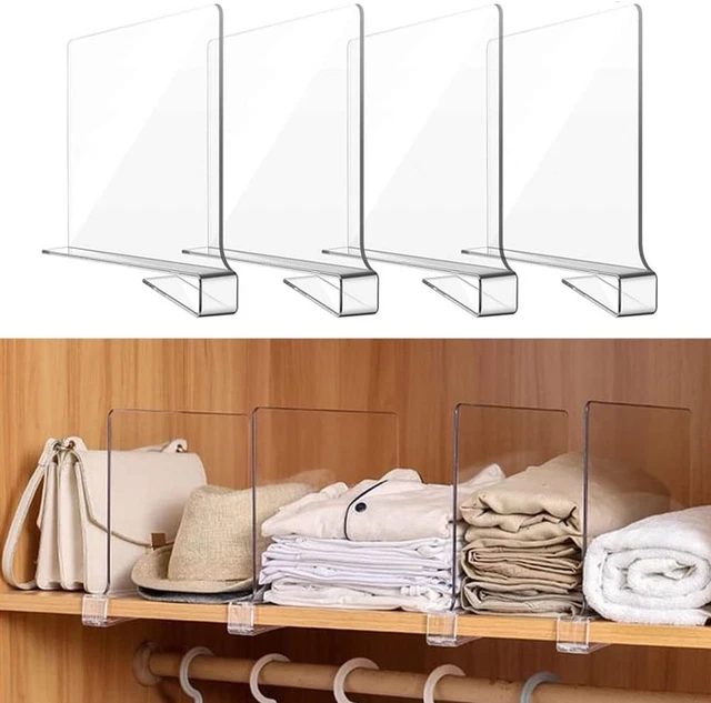 4Pcs Divisori per Guardaroba Ripiani, Pannello Divisorio Separatore in Acrilico