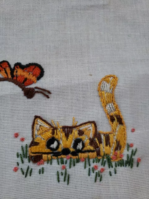 De colección Caron Hallmark Completado Crewel Bordado Gato en Hierba 6411 5 x 7