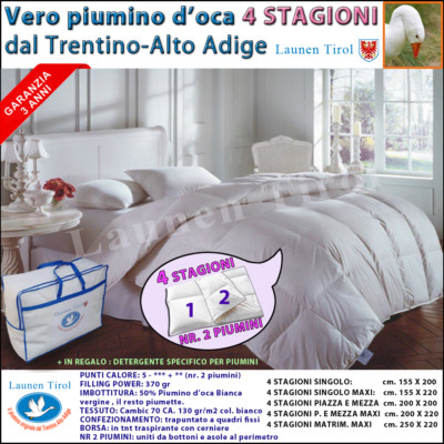 Piumino Oca Tex Tirol © Stella Alpina 4 Stagioni 100% Piumino Oca Tutte Le Misure 1 Piazza E Mezza CM 200X200 