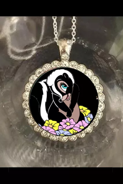 Flower skunk from Bambi pretty rhinestones 925 silver necklace beautiful gift