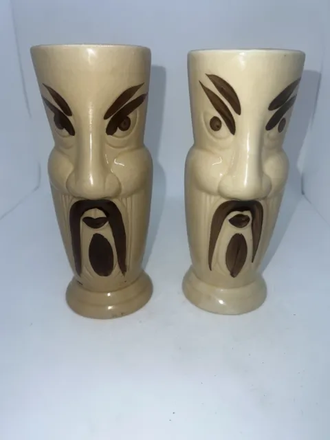 Fu Manchu Vintage Tiki Mug Ceramic DW118 Made In China Cup Vase 7" set 2 C2T