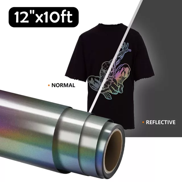 12'' x 10ft Reflective Rainbow Heat Transfer HTV Vinyl Roll for DIY T-Shirts