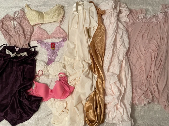 Vtg NIGHTGOWN BRA PAJAMA BODYSUIT LINGERIE Lot 34/Small Silky Nylon Satin Lace