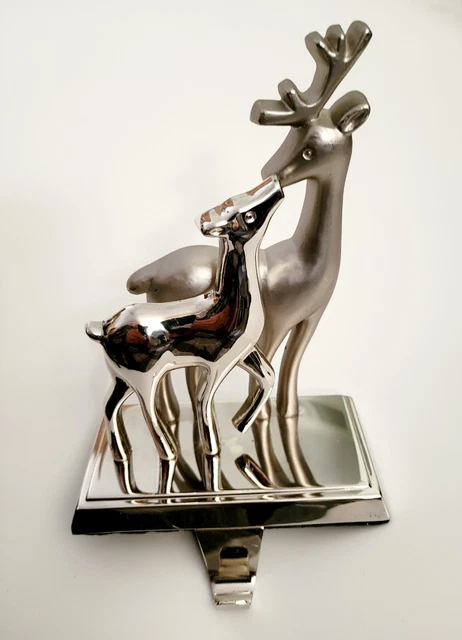 Christmas Stocking Holder With Silver Metal Reindeers