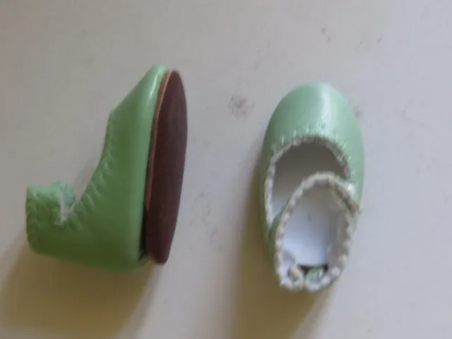 Chaussures cuir  "Bleuette" 42/19   Classique   vert   pour poupées anciennes