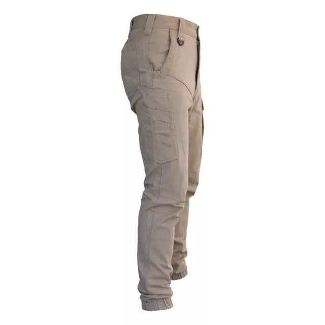 Mens Cargo Work Pants Tactical Tapered Trousers Elastic Cuffed Stretch Cotton 2