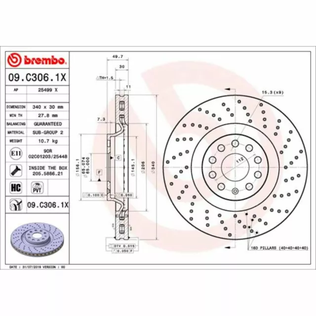 Bremsscheibe BREMBO XTRA LINE BREMBO 09.C306.1X, 1 Stück