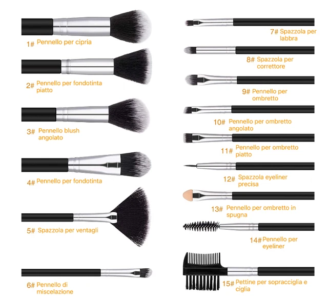 MELLIEX Pennelli Da Trucco, 15 Pezzi Professionali Set Di Pennelli Make up per A 3
