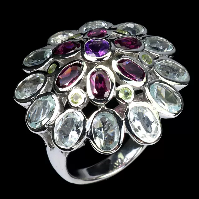 Nicht Erhitzt Aquamarin 6x4mm Amethyst Peridot Rhodolith 925 Sterlingsilber Ring 2