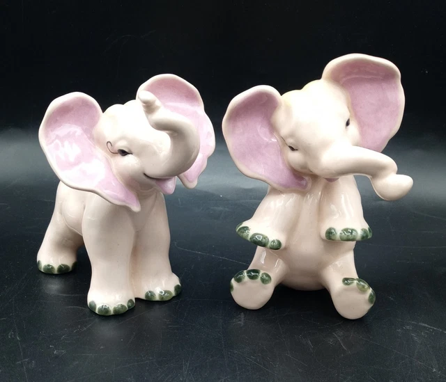 VTG Kay Finch California Pottery Pink Elephant Set RARE Hand Painted MCM EUC
