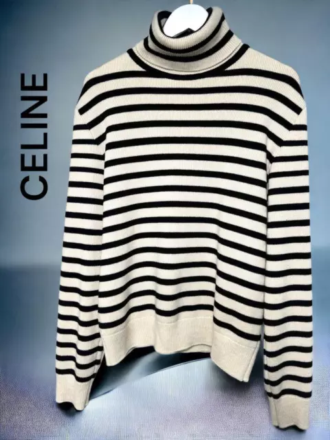 CELINE TURTLENECK SWEATER Wool Cashmere Size S White Black From Japan ...