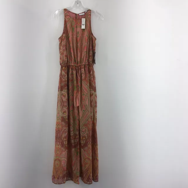 NWT New York & Company Peach Paisley Print Maxi Sleeveless Dress Womens Size S