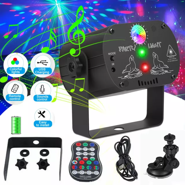 Laser Projektor RGB Discolicht 480 Muster Partylicht mit Fernbedienung USB Disco